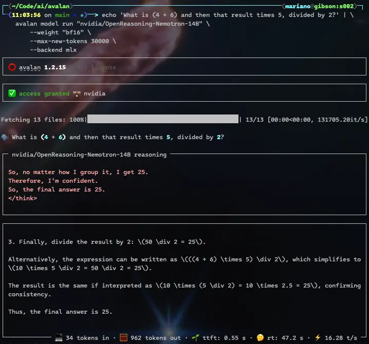 Nvidia's reasoning model responding to a math question